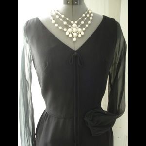 Vintage Ann Barry Pencil Skirt LBD Chiffon & Crepe Little Black Dress